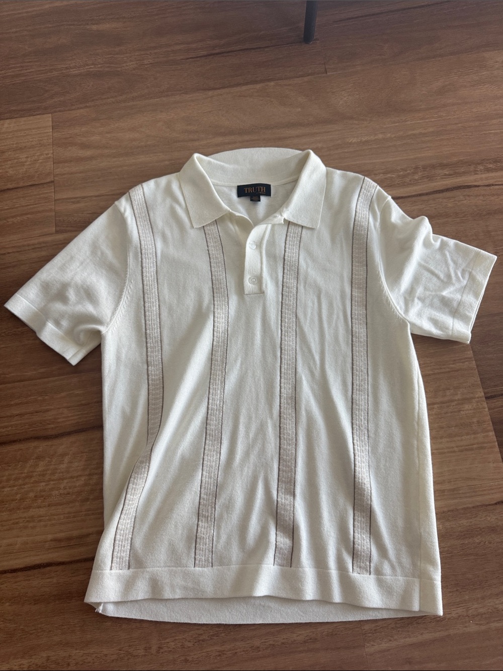 TRUTH Cream Short-Sleeve Polo with Vertical Knit Panels